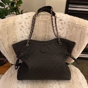 Tory Burch Black Quilted Tote Bag
